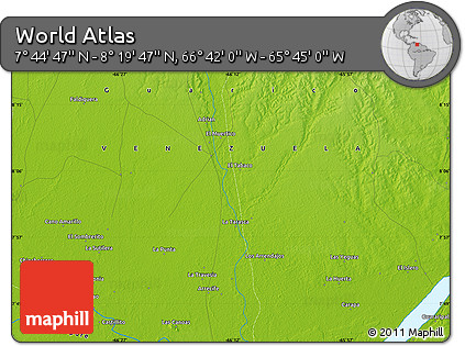 Physical Map of the Area around 8° 2' 17" N, 66° 13' 29" W