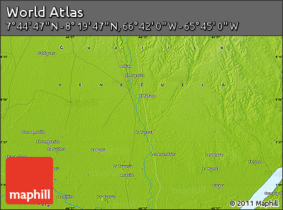 Physical Map of the Area around 8° 2' 17" N, 66° 13' 29" W