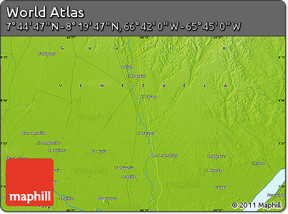 Physical Map of the Area around 8° 2' 17" N, 66° 13' 29" W