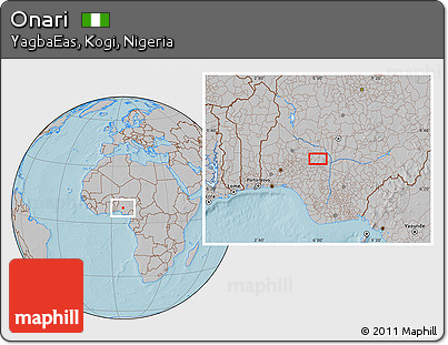 Gray Location Map of Onari, hill shading