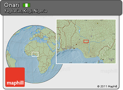 Savanna Style Location Map of Onari, hill shading