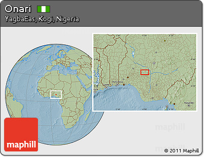 Savanna Style Location Map of Onari, hill shading