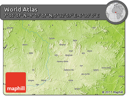 Physical Map of the Area around 8° 2' 17" N, 6° 1' 30" E