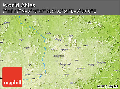 Physical Map of the Area around 8° 2' 17" N, 6° 1' 30" E