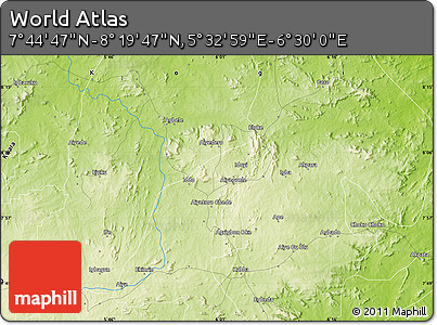 Physical Map of the Area around 8° 2' 17" N, 6° 1' 30" E