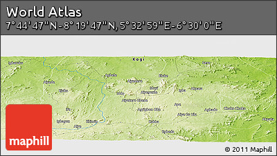 Physical Panoramic Map of the Area around 8° 2' 17" N, 6° 1' 30" E