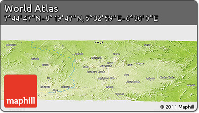 Physical Panoramic Map of the Area around 8° 2' 17" N, 6° 1' 30" E