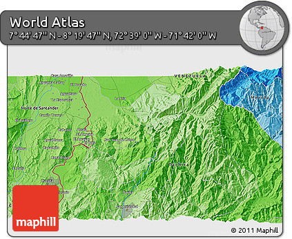 Political 3D Map of the Area around 8° 2' 17" N, 72° 10' 30" W