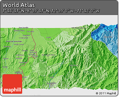 Political 3D Map of the Area around 8° 2' 17" N, 72° 10' 30" W