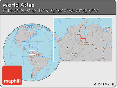 Gray Location Map of the Area around 8° 2' 17" N, 72° 10' 30" W