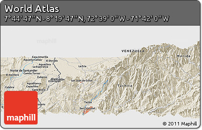 Shaded Relief Panoramic Map of the Area around 8° 2' 17" N, 72° 10' 30" W