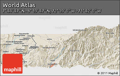 Shaded Relief Panoramic Map of the Area around 8° 2' 17" N, 72° 10' 30" W