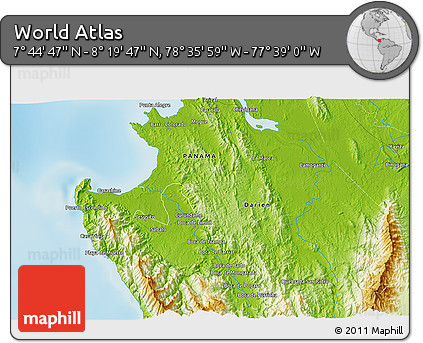 Physical 3D Map of the Area around 8° 2' 17" N, 78° 7' 30" W