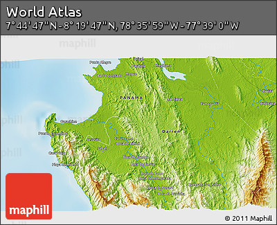 Physical 3D Map of the Area around 8° 2' 17" N, 78° 7' 30" W