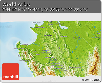 Physical 3D Map of the Area around 8° 2' 17" N, 78° 7' 30" W