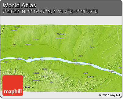 Physical 3D Map of the Area around 8° 2' 17" N, 7° 43' 29" E