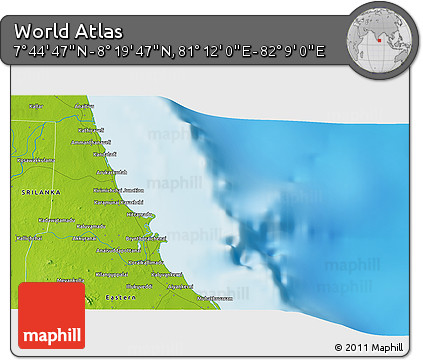 Physical 3D Map of the Area around 8° 2' 17" N, 81° 40' 30" E