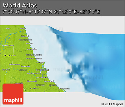 Physical 3D Map of the Area around 8° 2' 17" N, 81° 40' 30" E