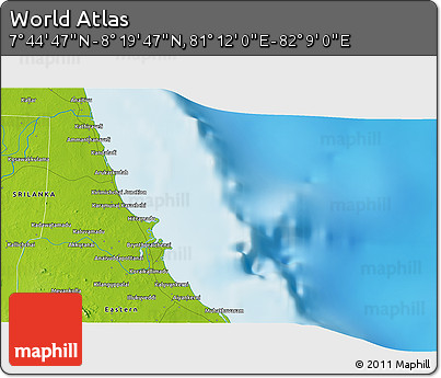 Physical 3D Map of the Area around 8° 2' 17" N, 81° 40' 30" E