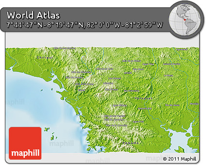 Physical 3D Map of the Area around 8° 2' 17" N, 81° 31' 30" W