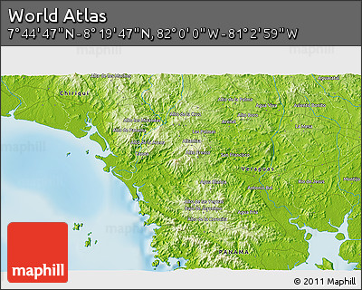 Physical 3D Map of the Area around 8° 2' 17" N, 81° 31' 30" W