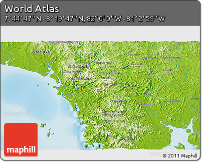 Physical 3D Map of the Area around 8° 2' 17" N, 81° 31' 30" W