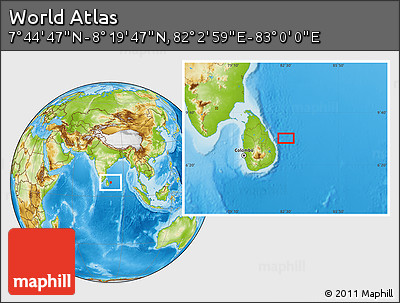 Physical Location Map of the Area around 8° 2' 17" N, 82° 31' 30" E