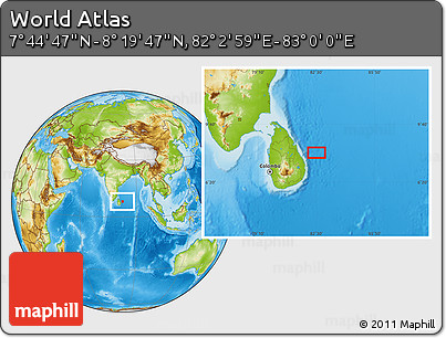 Physical Location Map of the Area around 8° 2' 17" N, 82° 31' 30" E