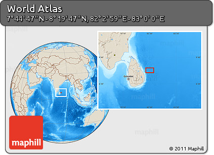 Shaded Relief Location Map of the Area around 8° 2' 17" N, 82° 31' 30" E