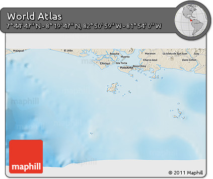 Shaded Relief 3D Map of the Area around 8° 2' 17" N, 82° 22' 30" W