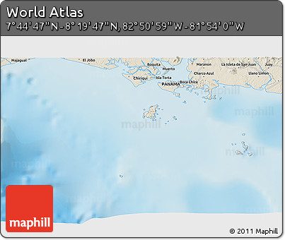 Shaded Relief 3D Map of the Area around 8° 2' 17" N, 82° 22' 30" W