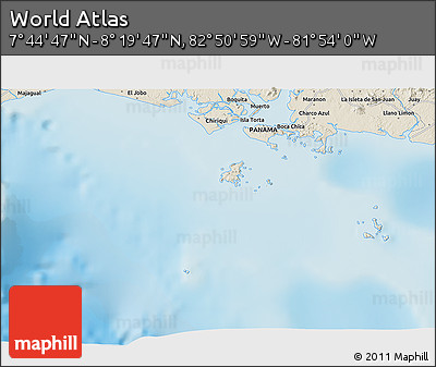 Shaded Relief 3D Map of the Area around 8° 2' 17" N, 82° 22' 30" W