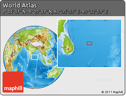 Physical Location Map of the Area around 8° 2' 17" N, 85° 4' 29" E
