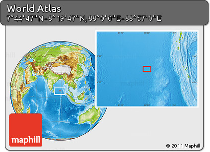 Physical Location Map of the Area around 8° 2' 17" N, 88° 28' 29" E