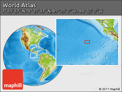 Physical Location Map of the Area around 8° 2' 17" N, 89° 10' 30" W
