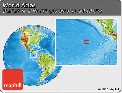 Physical Location Map of the Area around 8° 2' 17" N, 89° 10' 30" W