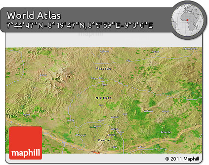 Satellite 3D Map of the Area around 8° 2' 17" N, 8° 34' 29" E