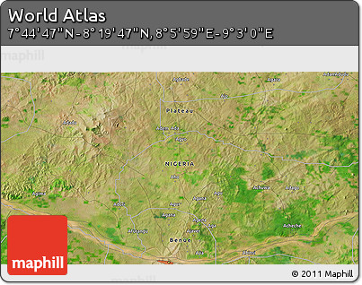 Satellite 3D Map of the Area around 8° 2' 17" N, 8° 34' 29" E
