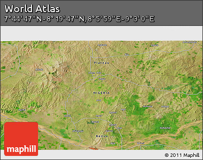 Satellite 3D Map of the Area around 8° 2' 17" N, 8° 34' 29" E
