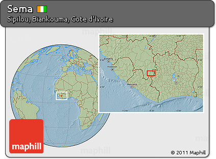 Savanna Style Location Map of Sema, hill shading