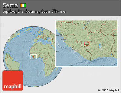 Savanna Style Location Map of Sema, hill shading