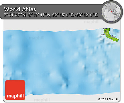 Physical 3D Map of the Area around 8° 2' 17" N, 92° 43' 29" E