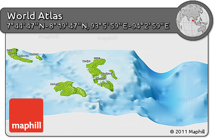 Physical Panoramic Map of the Area around 8° 2' 17" N, 93° 34' 29" E