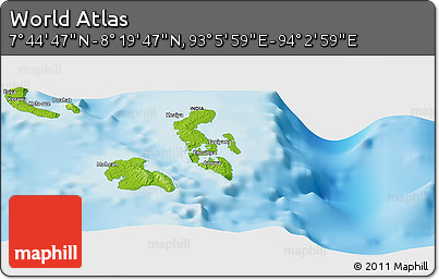 Physical Panoramic Map of the Area around 8° 2' 17" N, 93° 34' 29" E