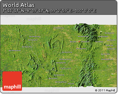 Satellite 3D Map of the Area around 8° 2' 17" N, 99° 31' 30" E