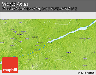 Physical 3D Map of the Area around 8° 2' 17" N, 9° 25' 30" E