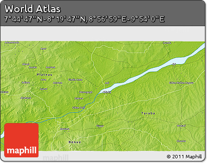 Physical 3D Map of the Area around 8° 2' 17" N, 9° 25' 30" E
