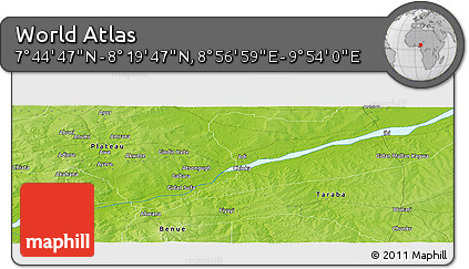 Physical Panoramic Map of the Area around 8° 2' 17" N, 9° 25' 30" E