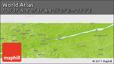 Physical Panoramic Map of the Area around 8° 2' 17" N, 9° 25' 30" E