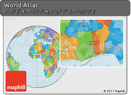 Political Location Map of the Area around 8° 33' 36" N, 0° 4' 30" E